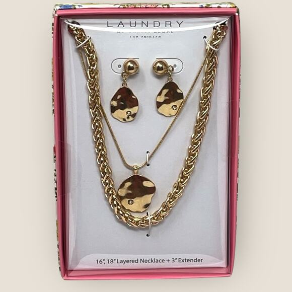Laundry by Shelli Segal gold layered necklace and earrings set NIB - Picture 1 of 4